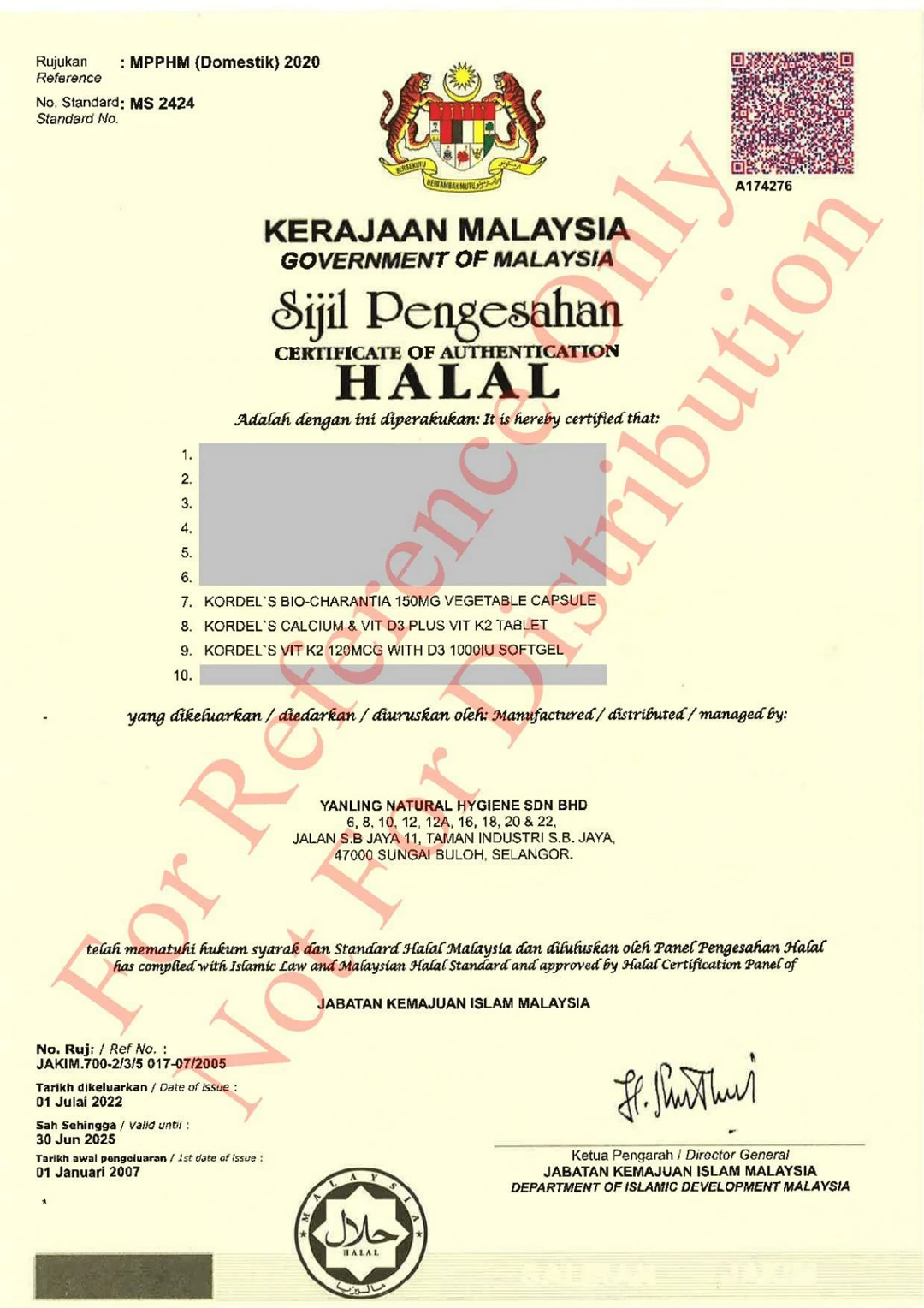 Halal Certification For Kordel's Bio-Charantia Calcium Vitamin D3 K2