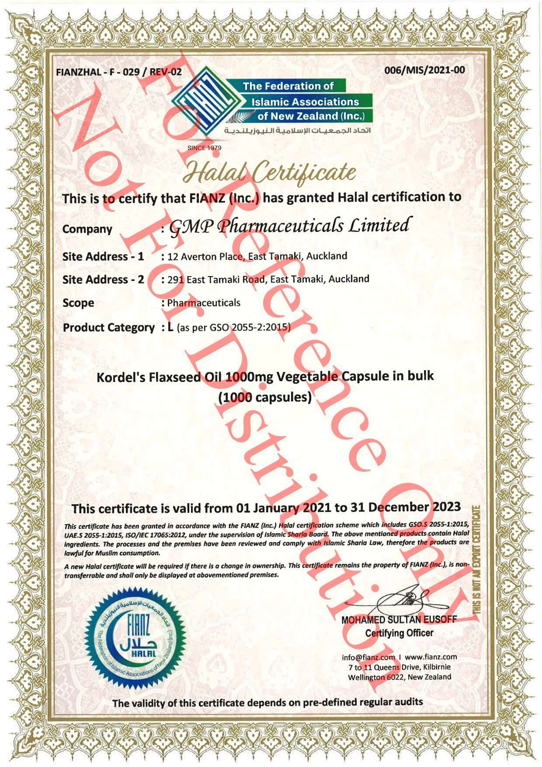 Halal Certification For Kordel's Flaxseed Oil 1000mg