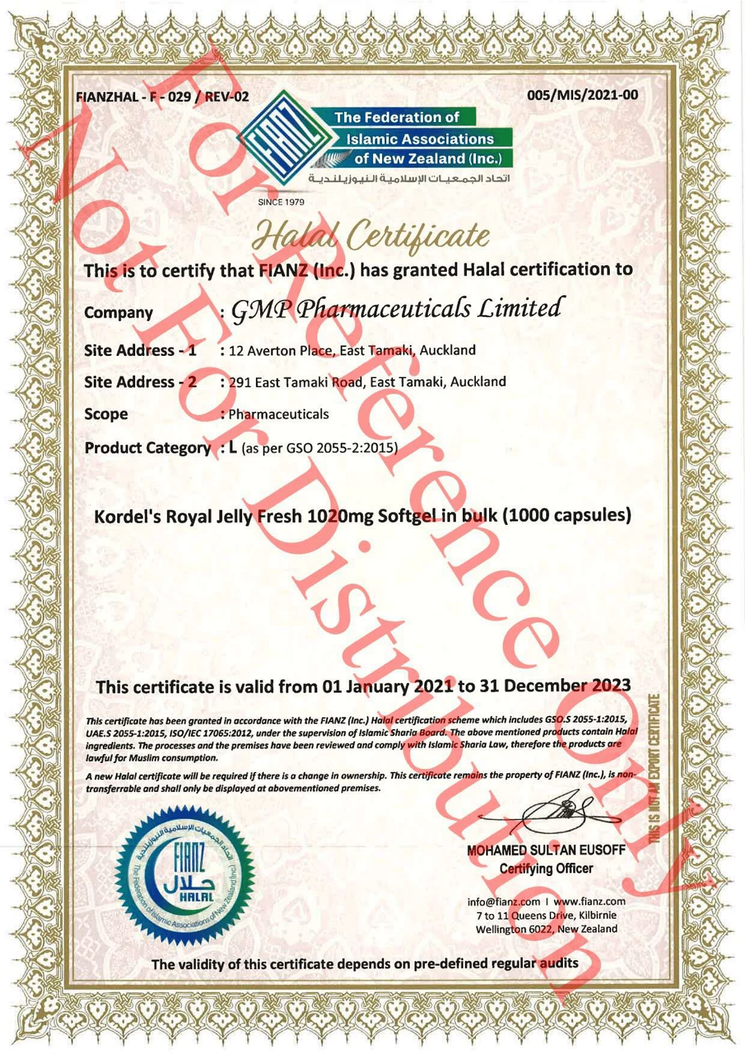 Halal Certification For Kordel's Royal Jelly
