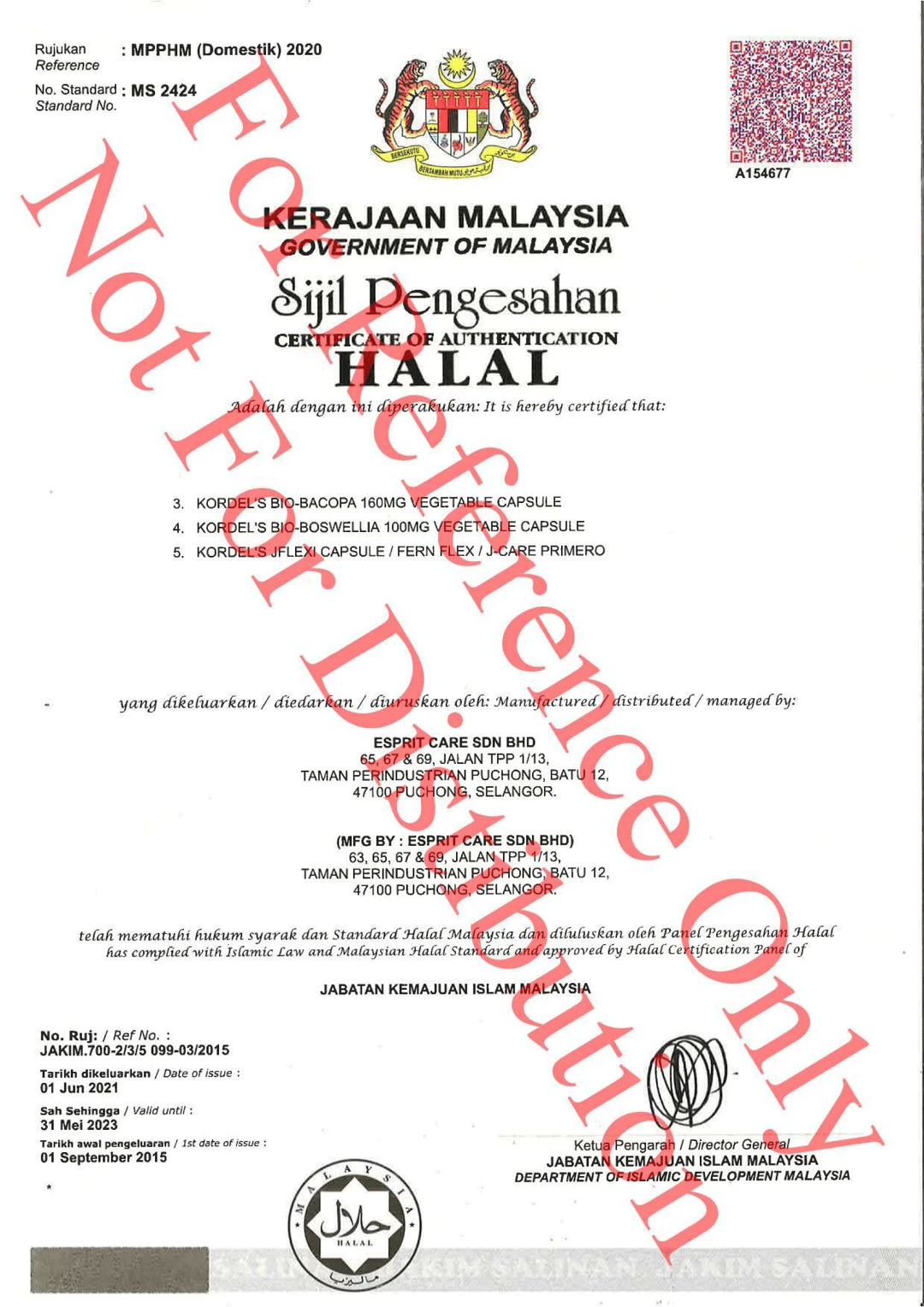 Halal Certification For Kordel's Bio-Bacopa Bio-Boswellia J-Flexi