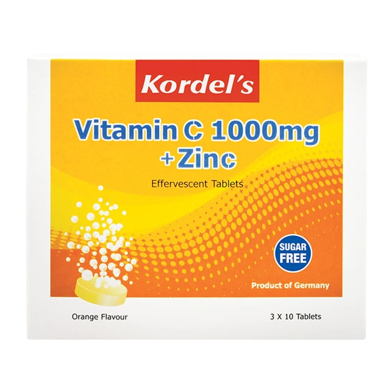 Kordel's Vitamin C 1000mg + Zinc Effervescent Orange Flavour 3 x 10's