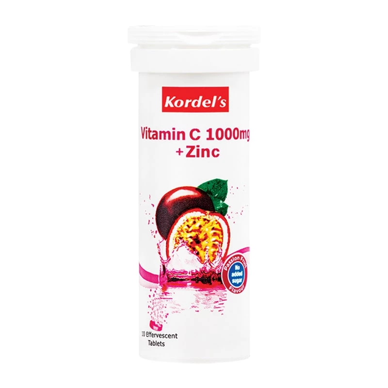 Kordel's Vitamin C 1000mg + Zinc Effervescent Passion Fruit Flavour 10's
