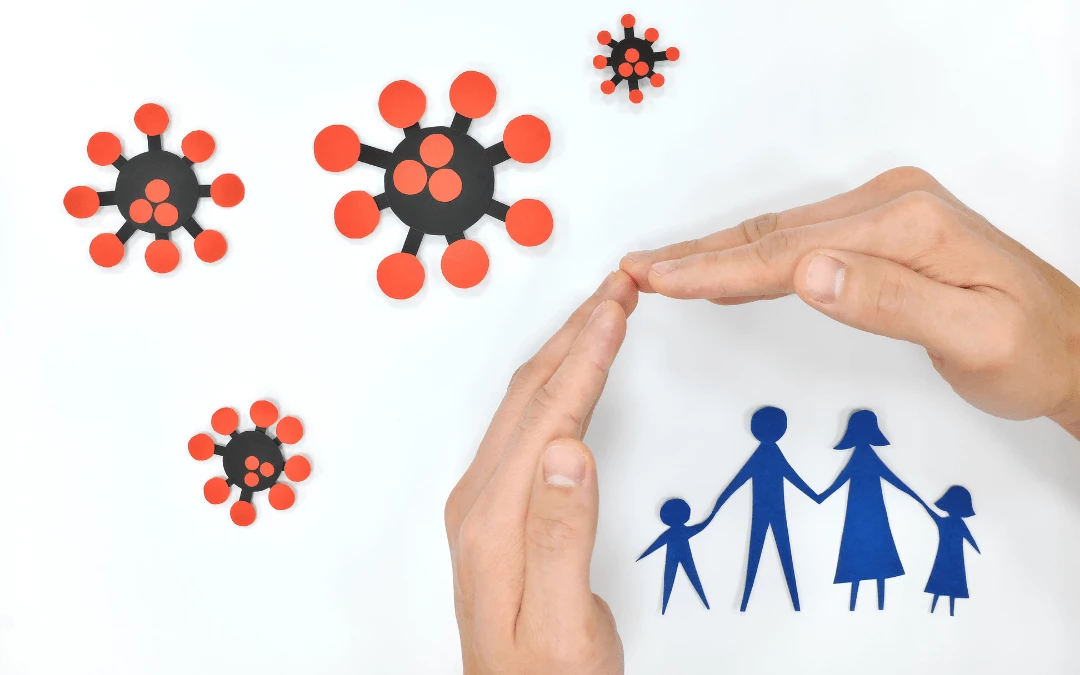 Paper Cut Out Of Family Protected From Virus Illustration