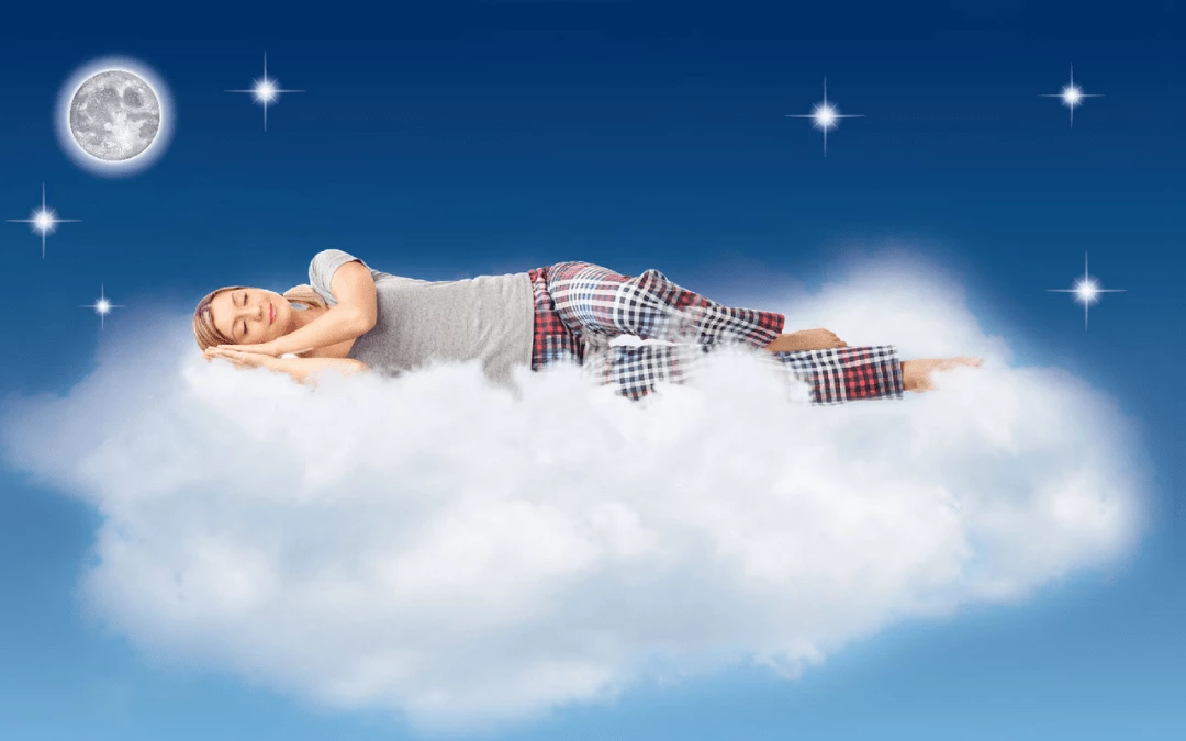 Illustration Of A Woman Sleeping Soundly On A Big Cloud At Night With Bright Moon