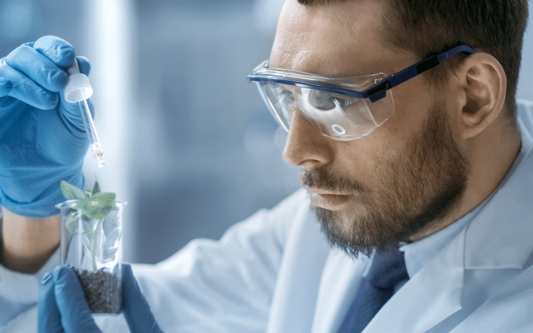 In-a-Modern-Laboratory-Scientist-Conducts-Experiments-by-Synthesising-Compounds-with-use-of-Dropper-and-Plant-in-a-Test-Tube